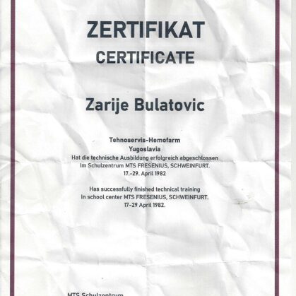 ONE OF MANY CERTIFICATES,FOR TECHNICAL TRAININGS IN FACTORIES AROUNG EUROPE. THIS ONE HAS 